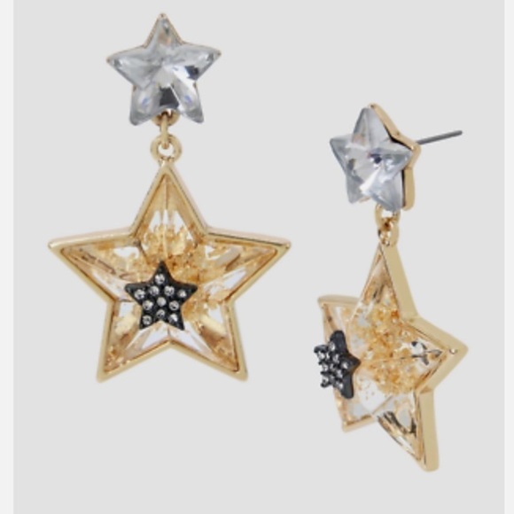 𝅺Betsey Johnson Celestial Star Statement Crystal Drop Earrings New - Picture 1 of 4